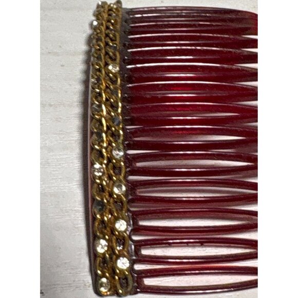 Vintage Mid Century Hair Combs Gold & Rhinestone Detail Accents Elegant Pair - Picture 5 of 9